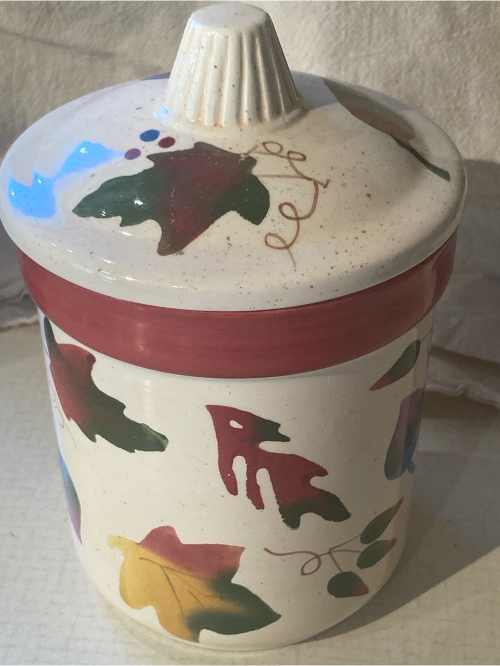 Hallmark vintage Fall Leaf Ceramic Candie - White with Multicolor Leaves